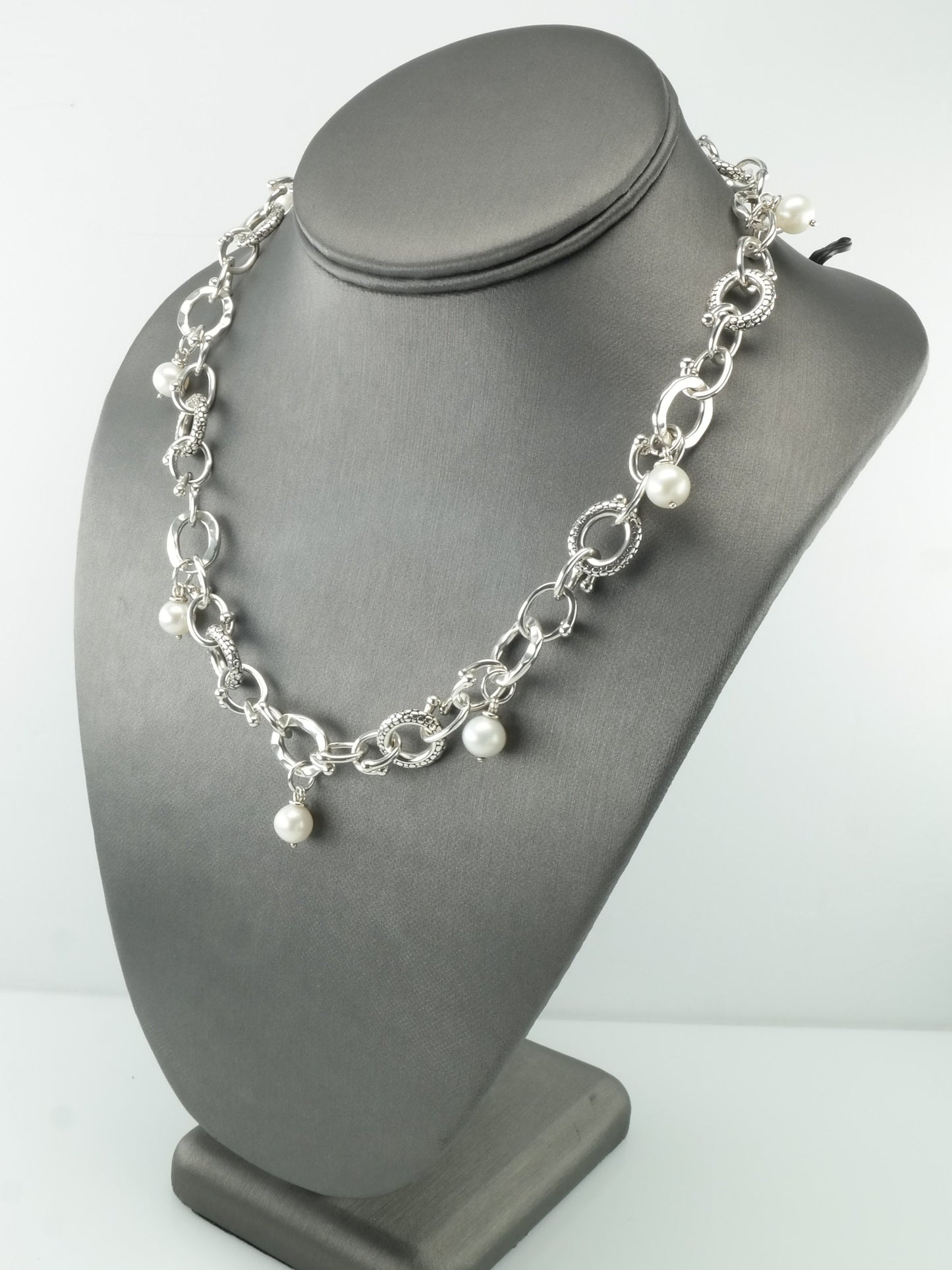 Vintage Michael Dawkins Sterling Silver White Pearl Necklace