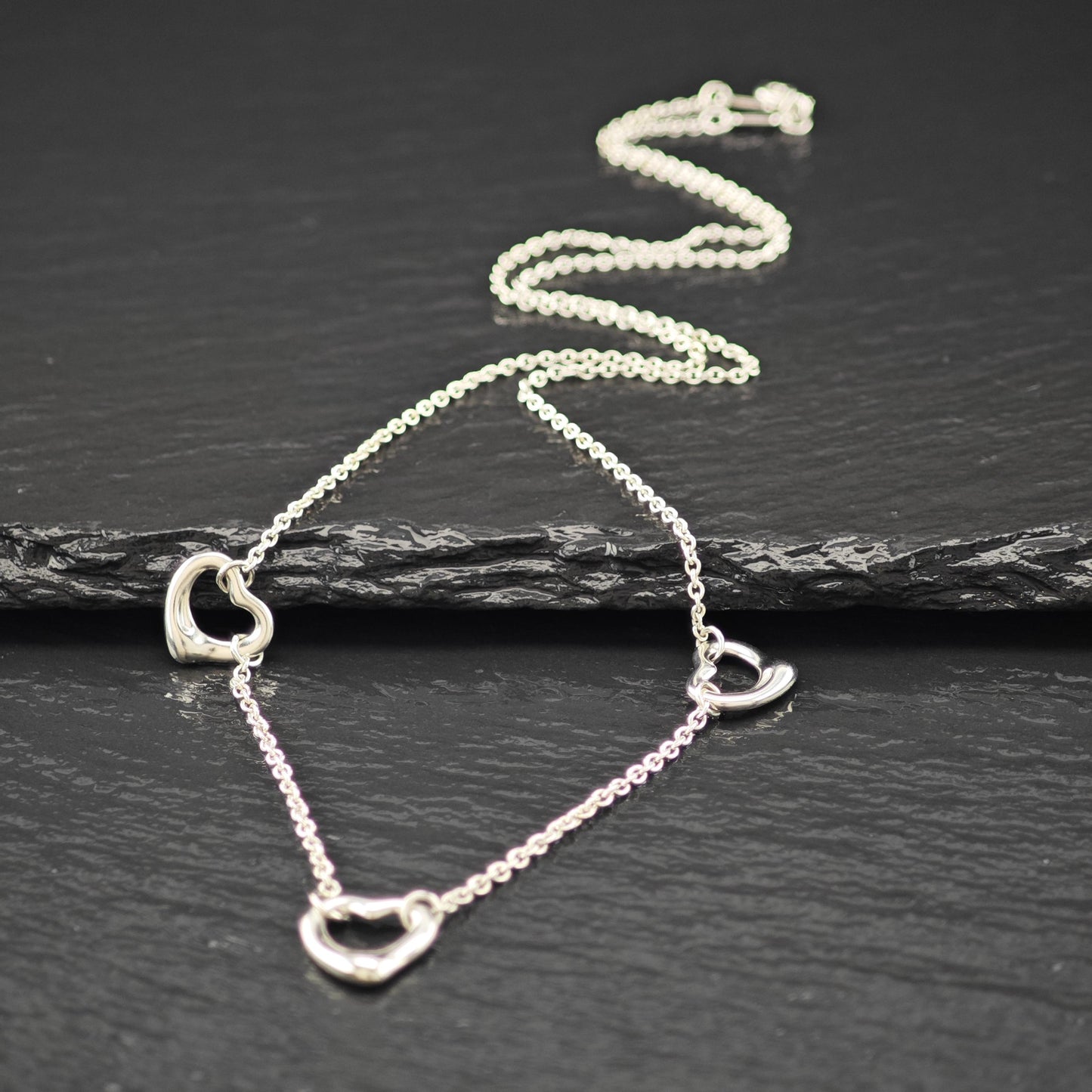 Vintage Tiffany & Co. Sterling Silver Open Heart Station Necklace