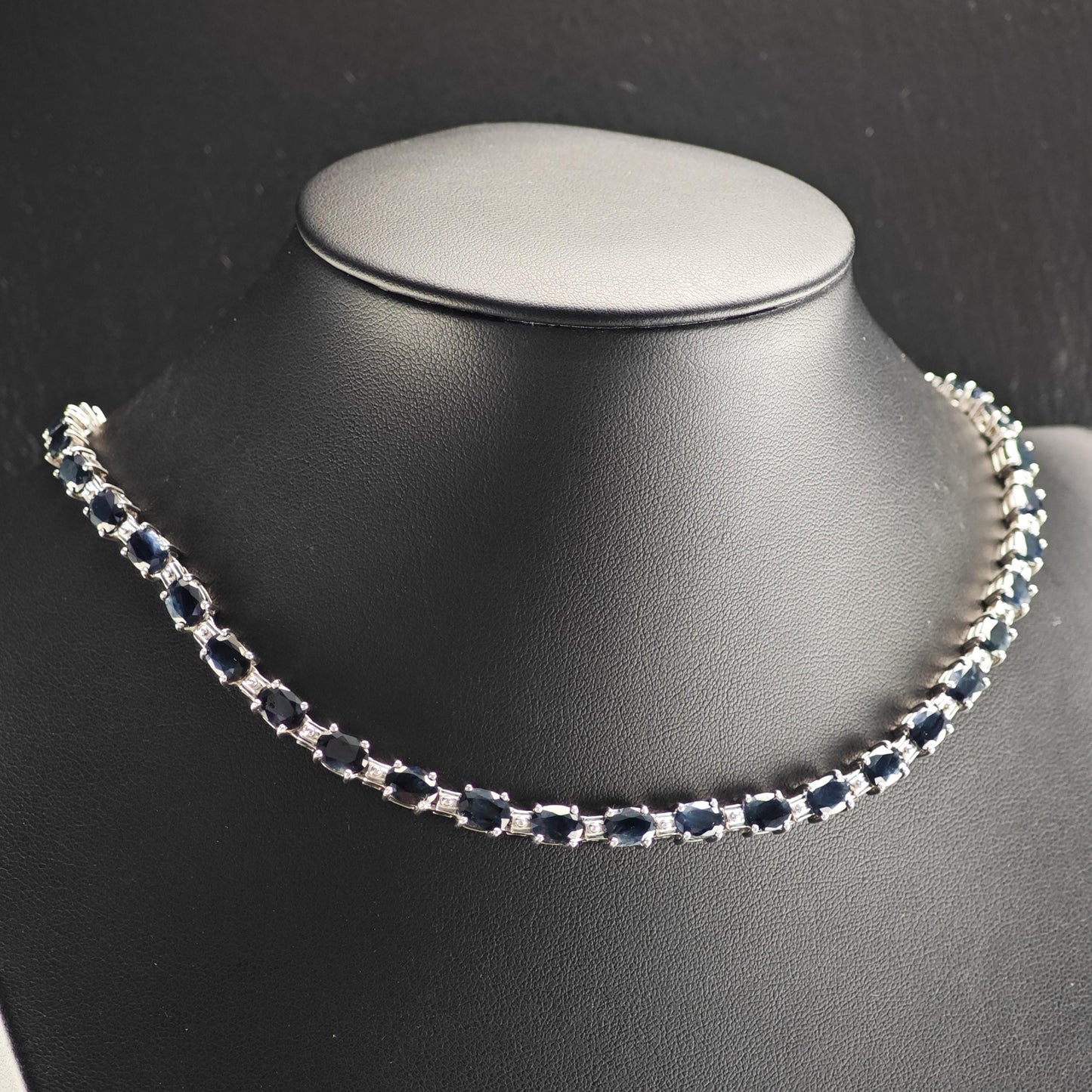 40cttw Dark Sapphire Line Necklace Sterling Silver N2735