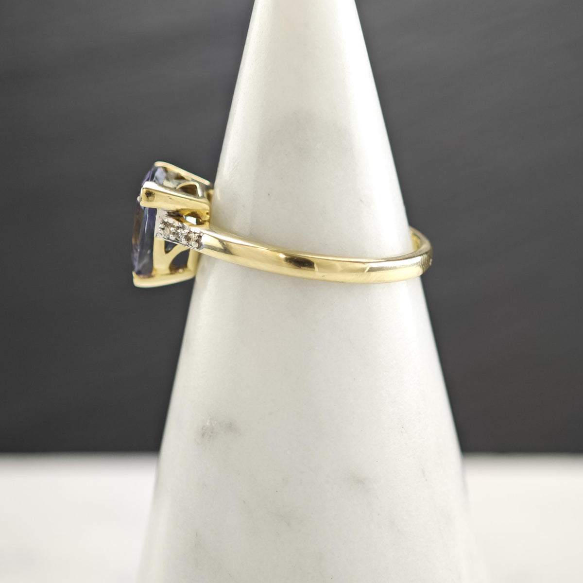 Triangular Tanzanite & Diamond 14K Gold Ring Sz 7 R6785