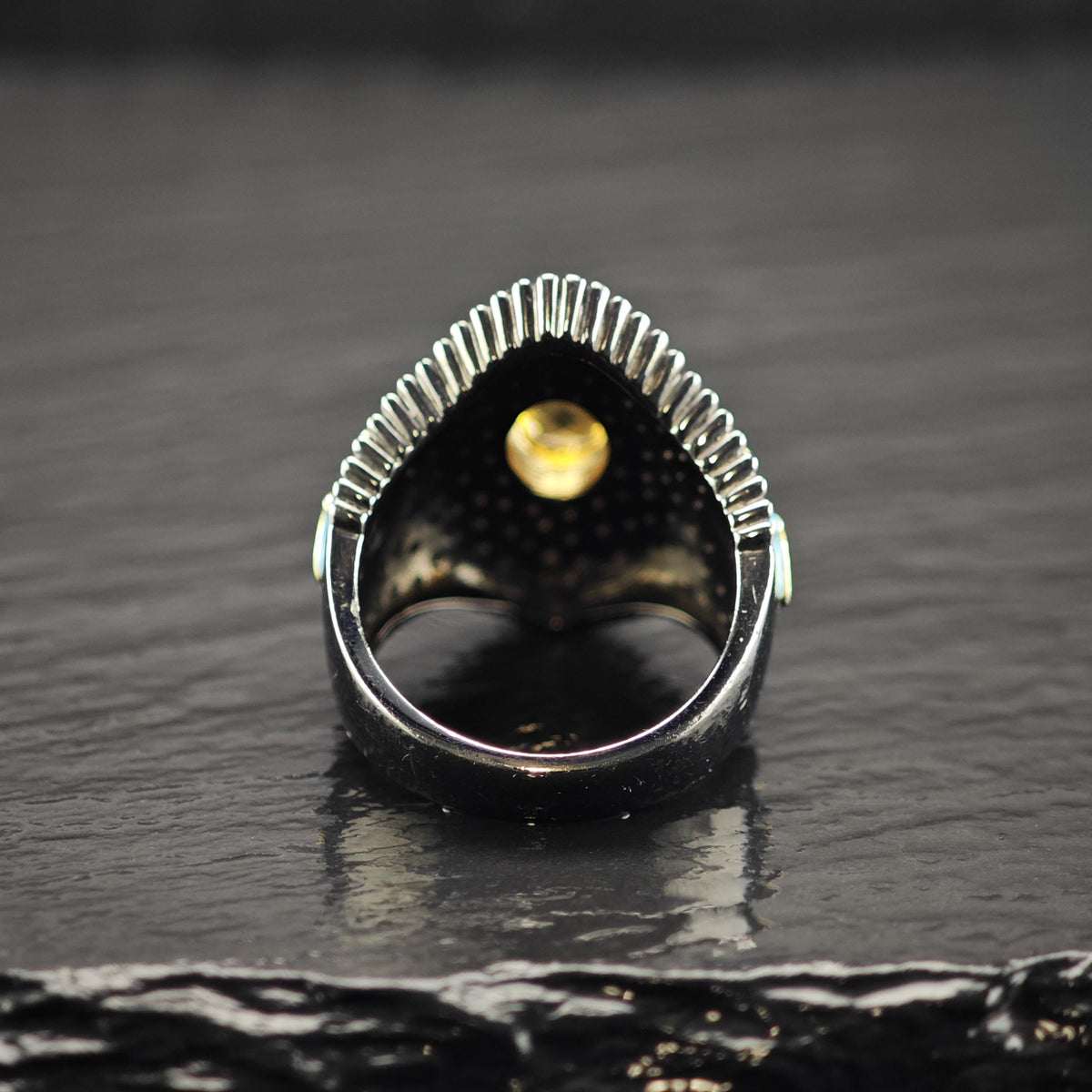 Citrine Blue Enamel Heavy Patina Sterling Silver Ring Sz 6 R6839