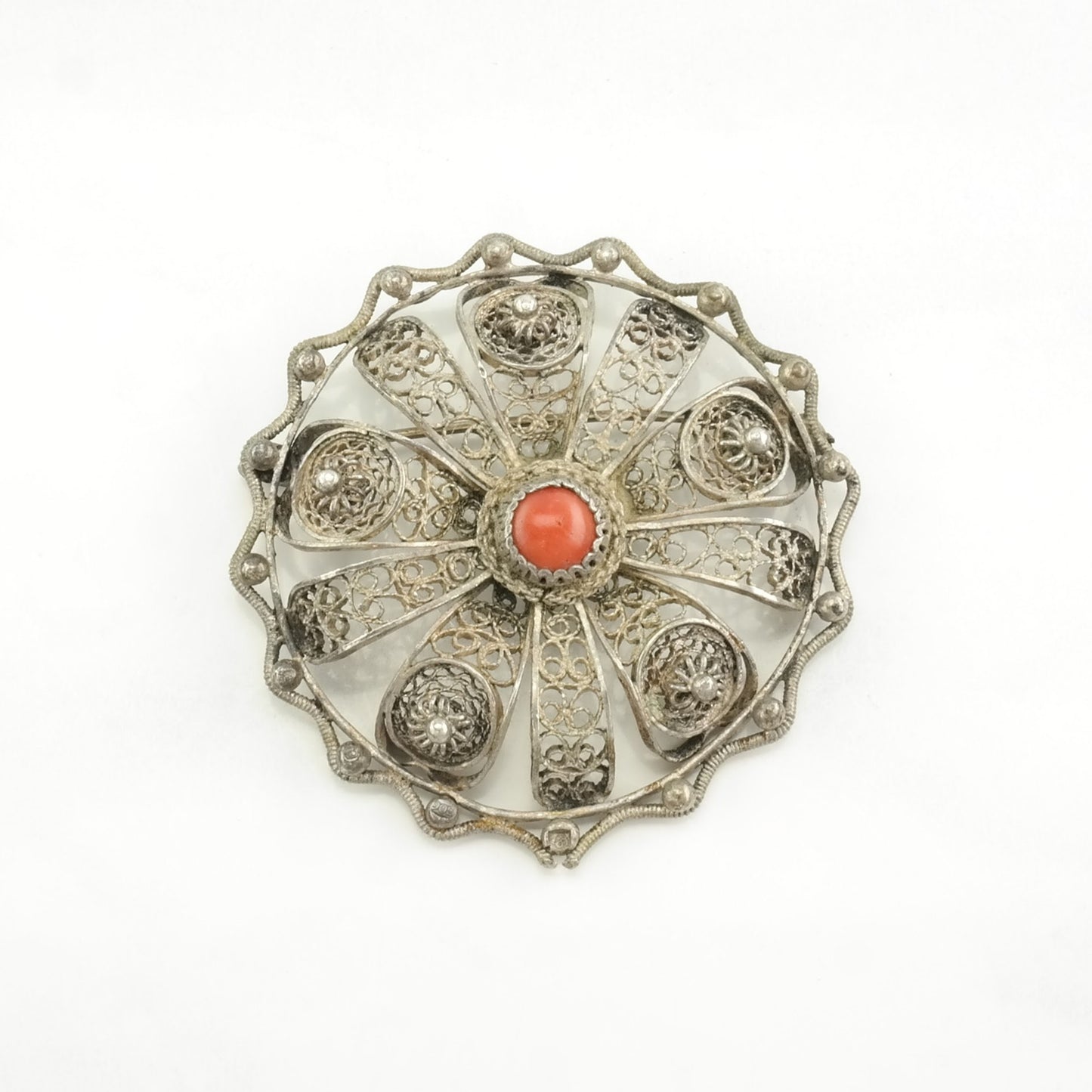 Choice: Sterling Silver Brooch Duck, Filigree Red Coral