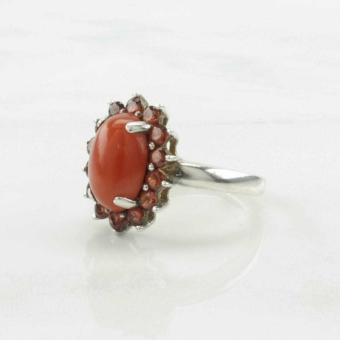 Sterling Silver Ring Carnelian Garnet Orange Size 7 1/4