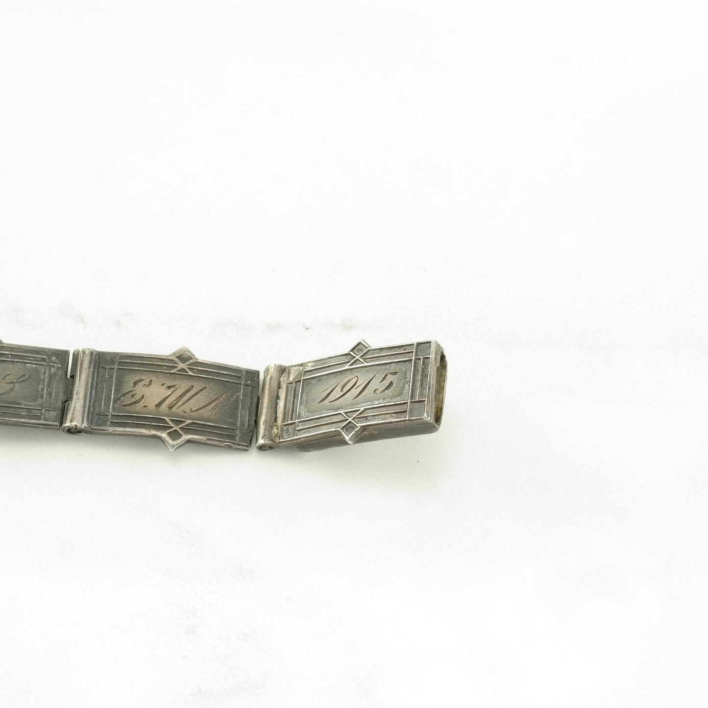 Memorial Antique, 1915 Sterling Silver Line Bracelet Engraved, Initials