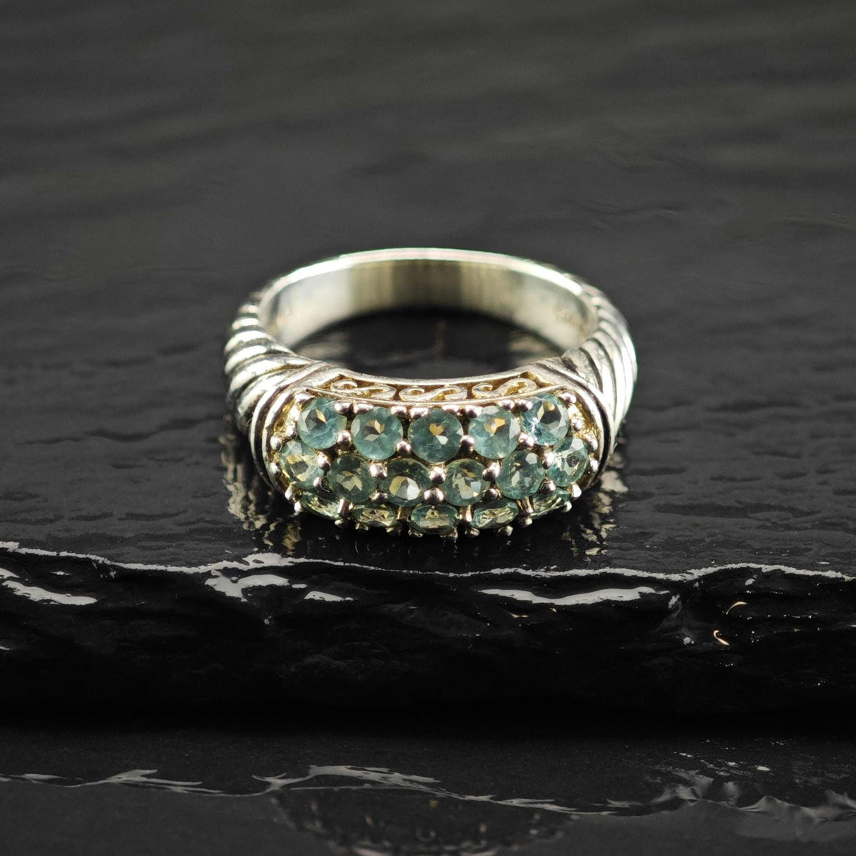 Apatite Pave Band Sterling Silver Ring Sz 6 R6834