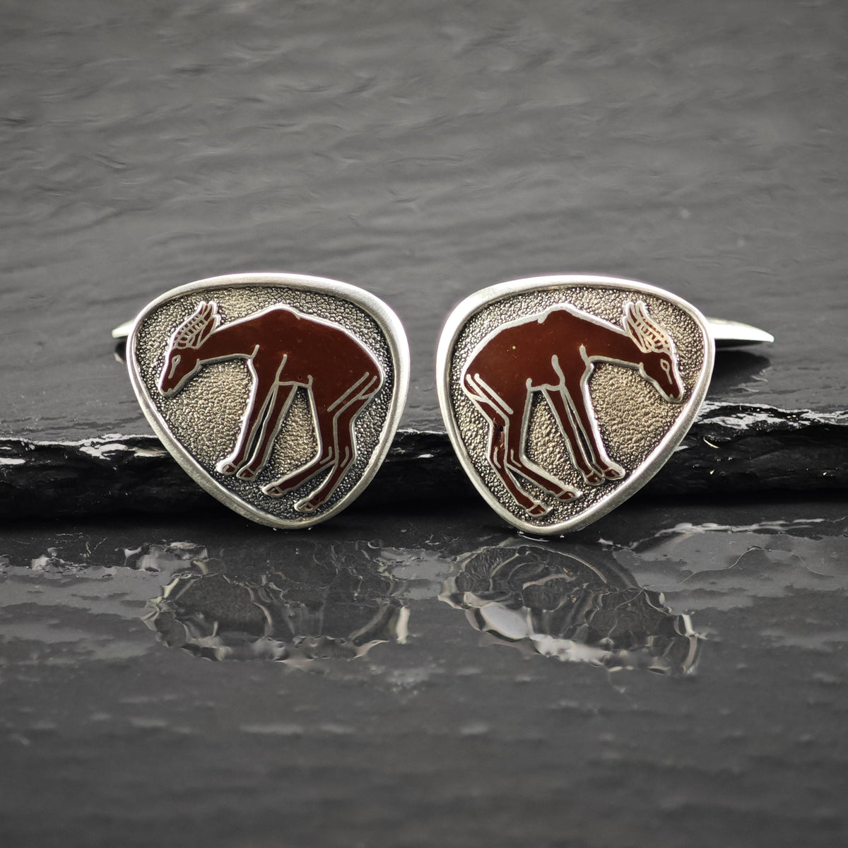 Enamel African Impala Hunting Sterling Silver Cufflinks MISC0434