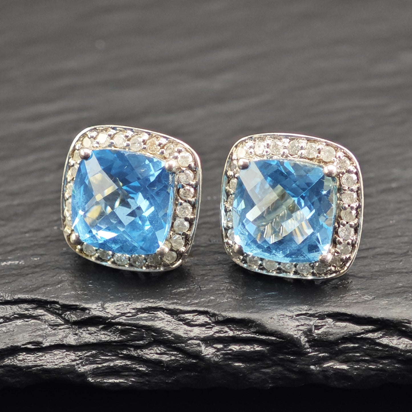 Designer Topaz & Diamond Stud Sterling Silver Earrings ER3119