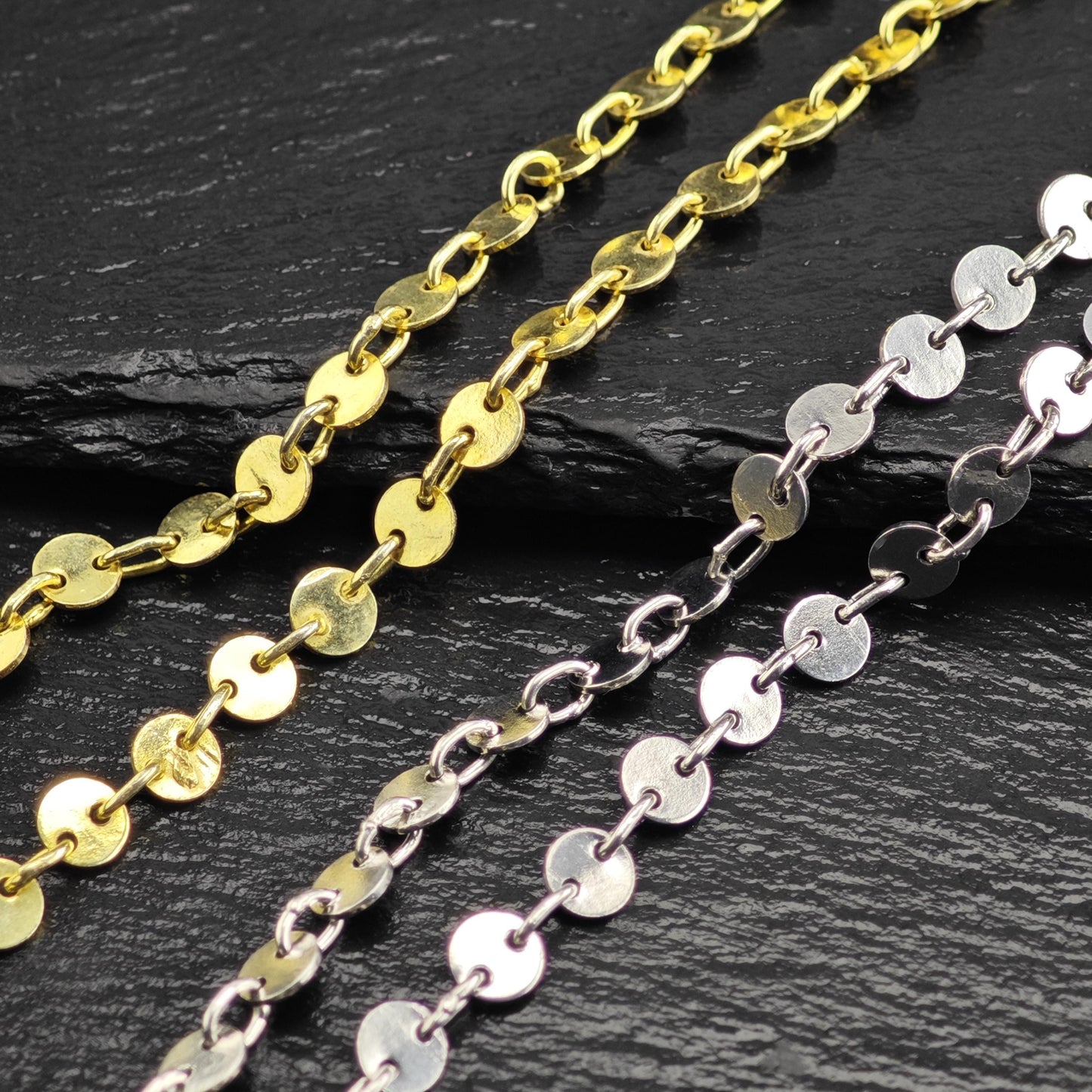 Choice of Silver or Gold Plated Sequin Disc Chain Sterling Silver Necklace N2761