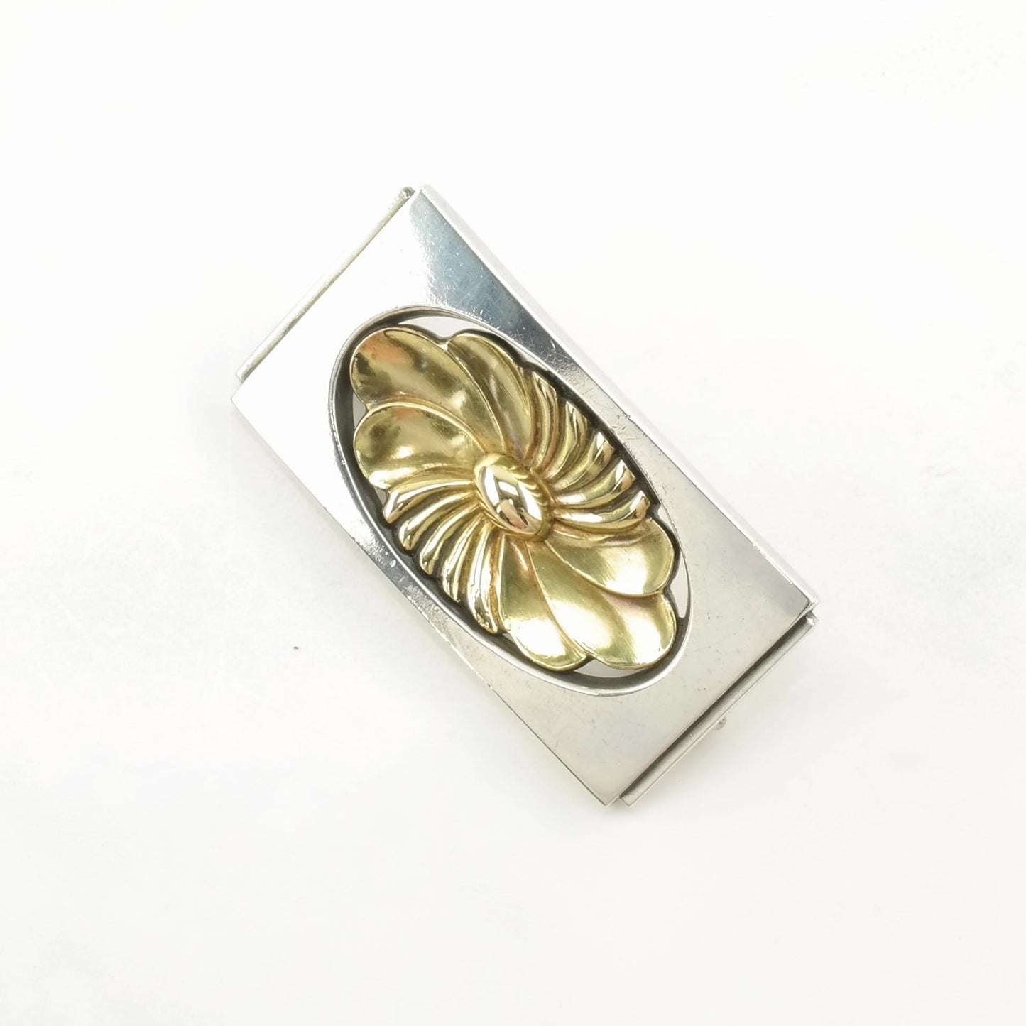 Vintage Georg Jensen Sterling Silver Brooch Floral, 269 Gold Tone Accent