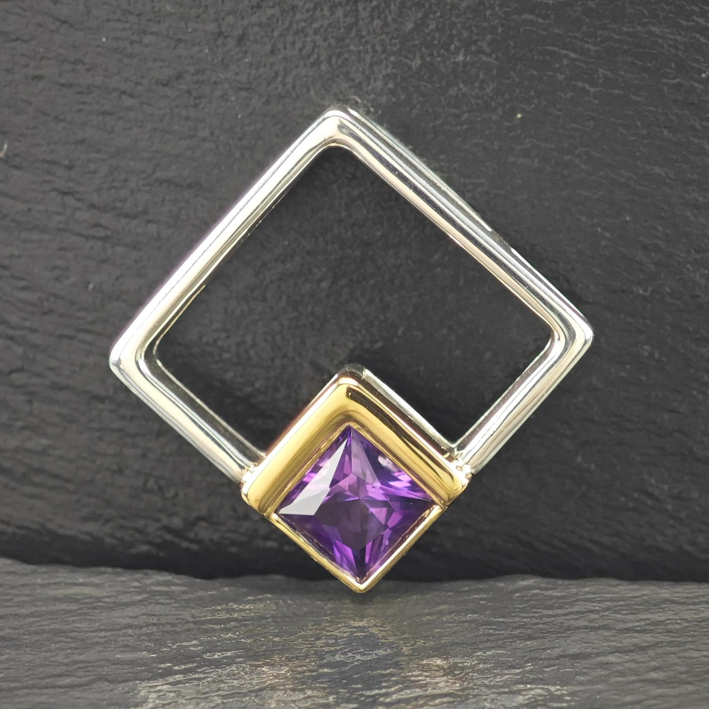 Amethyst 18K Gold Accent Abstract Pendant Sterling Silver P2795