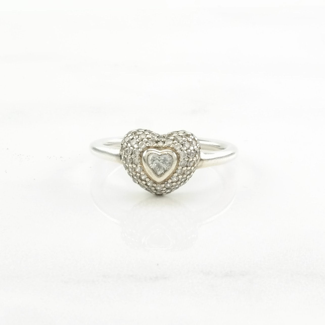 Pandora Silver Ring Cubic Zirconia Heart Sterling Size 5 1/4