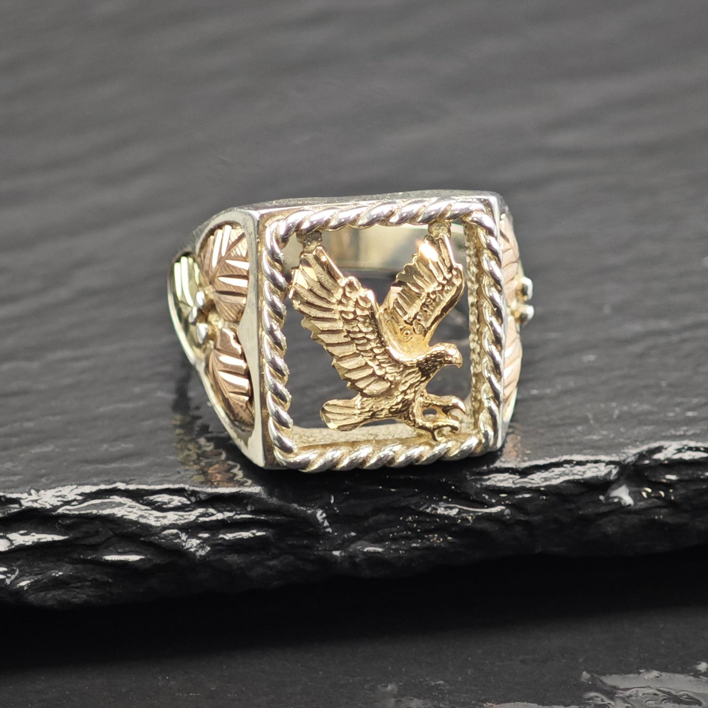 CCO Hills Tri-Color 10K Gold Eagle Sterling Silver Ring Sz 11 R6716