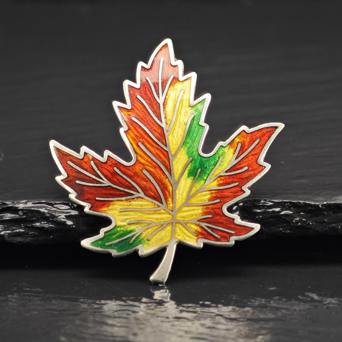 BMCo Enamel Maple Leaf Sterling Silver Brooch B2238