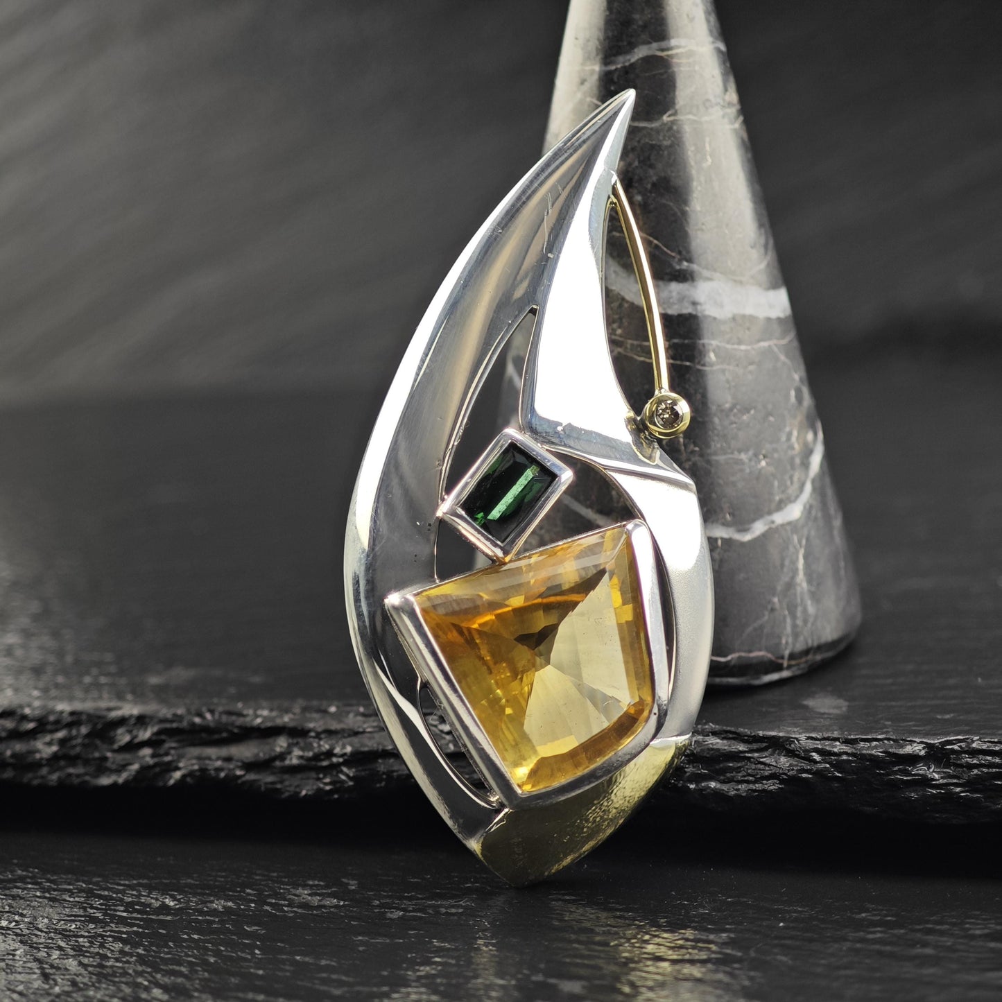 Citrine Tourmaline 18K Gold Accent Pendant Sterling Silver P3032