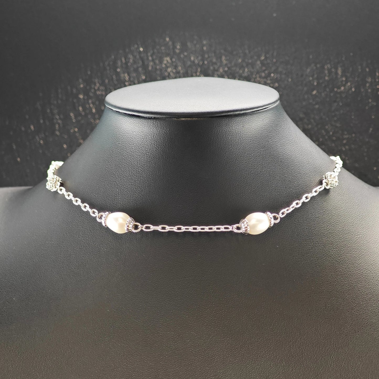 Judith Ripka Sterling Silver White Pearl CZ Choker Necklace 18" N2642