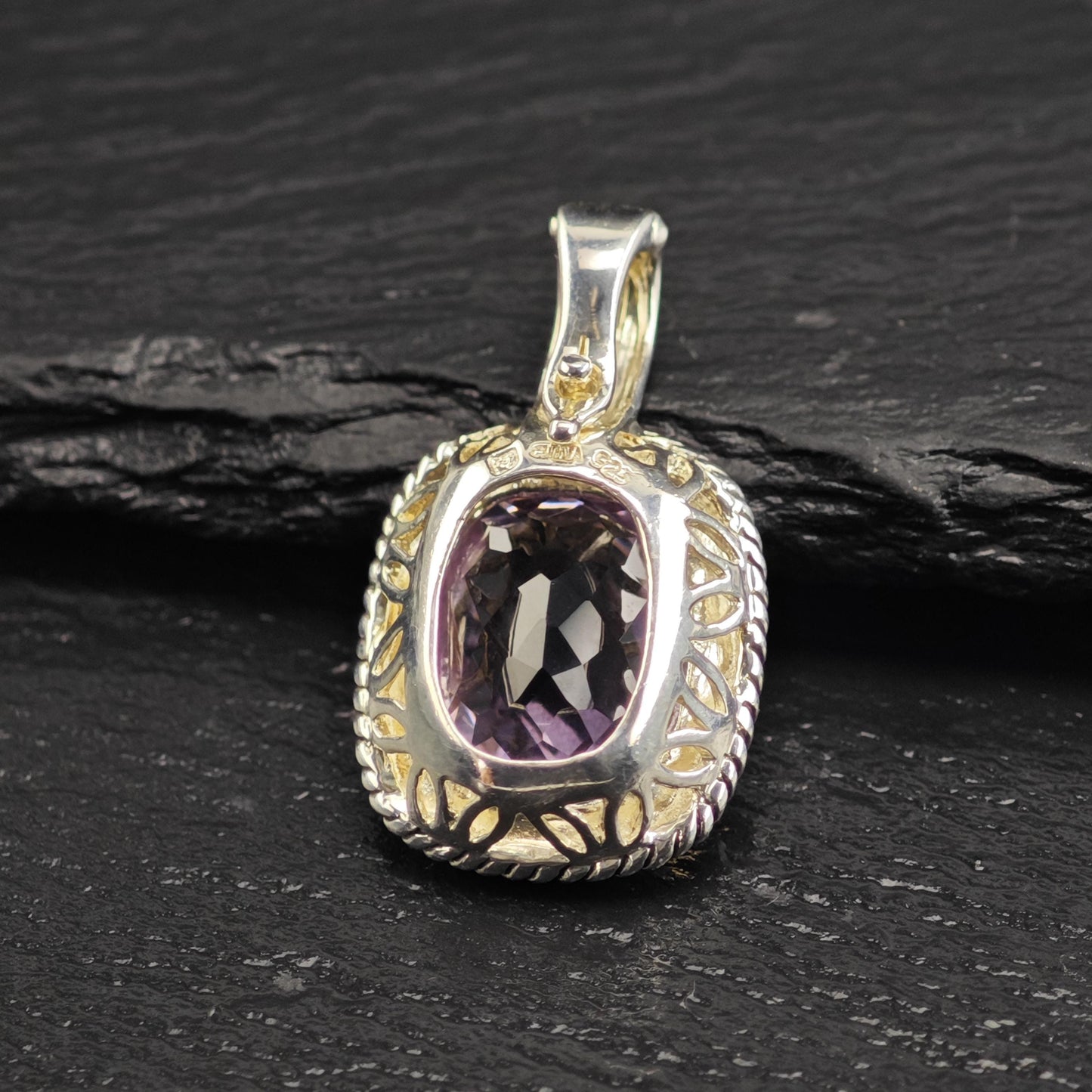Michelle Albala Amethyst Gold Bezel Pendant Sterling Silver P3061