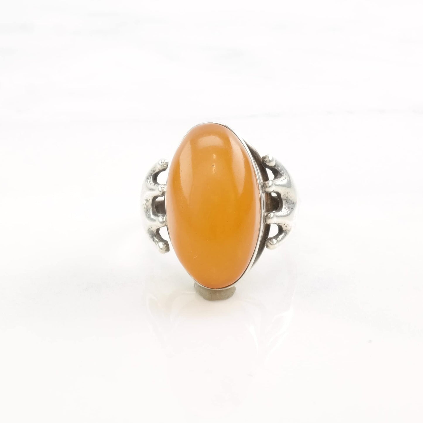 European Silver Ring Butterscotch Amber Size 8 1/2