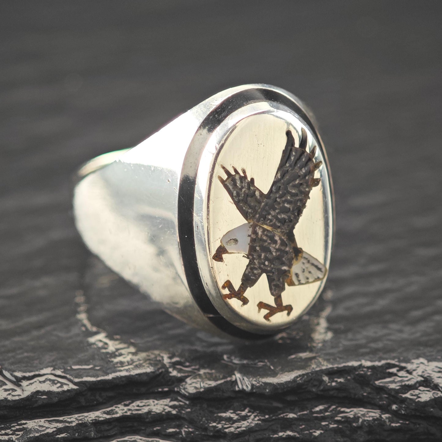 Navajo, Eagle Inlay Ring Sterling Silver