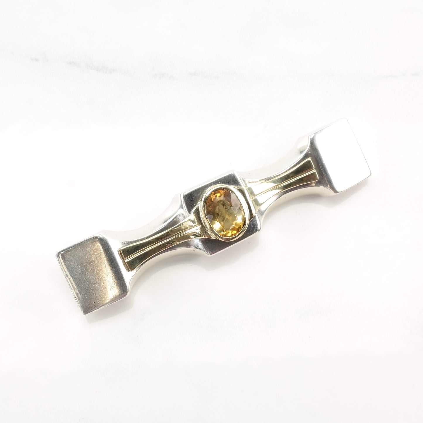 Sterling Silver Brooch 14k Gold Accent Citrine