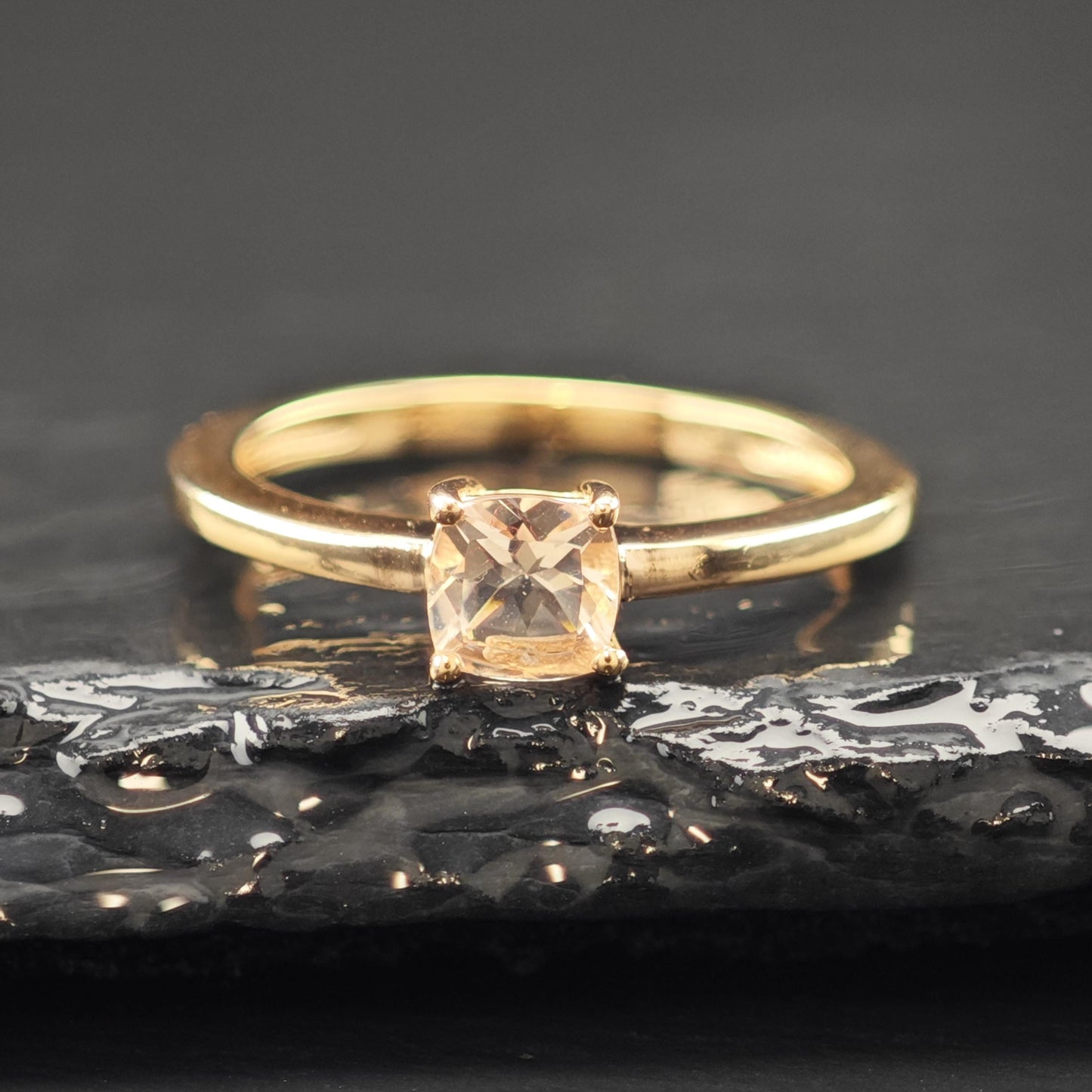 Natural Morganite Princess Cut Minimalist 14K Rose Gold Plated Ring Sterling Silver Sz 7 R6173