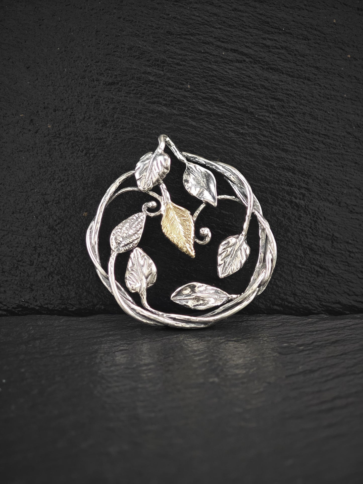 PZ Israel, 14K Gold Accent Leaf Pendant Sterling Silver P2733