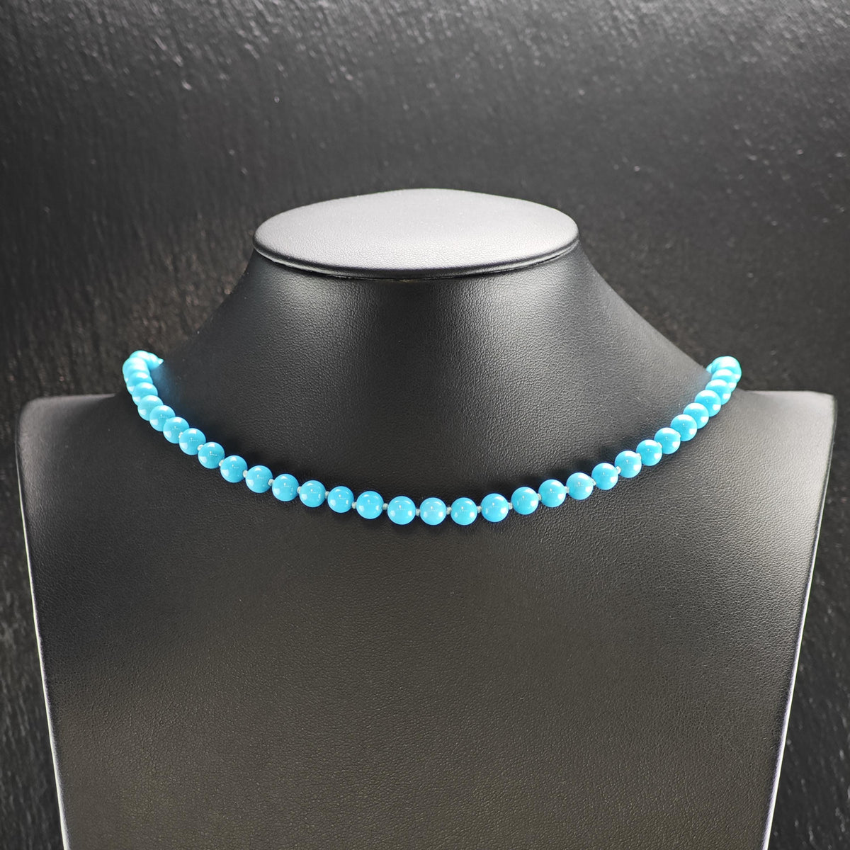 6mm Blue Turquoise 14K Gold Clasp Beaded Necklace N2782