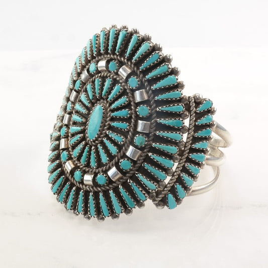 Nastacio Zuni Sterling Silver Cuff Bracelet Needle Point Turquoise Cluster