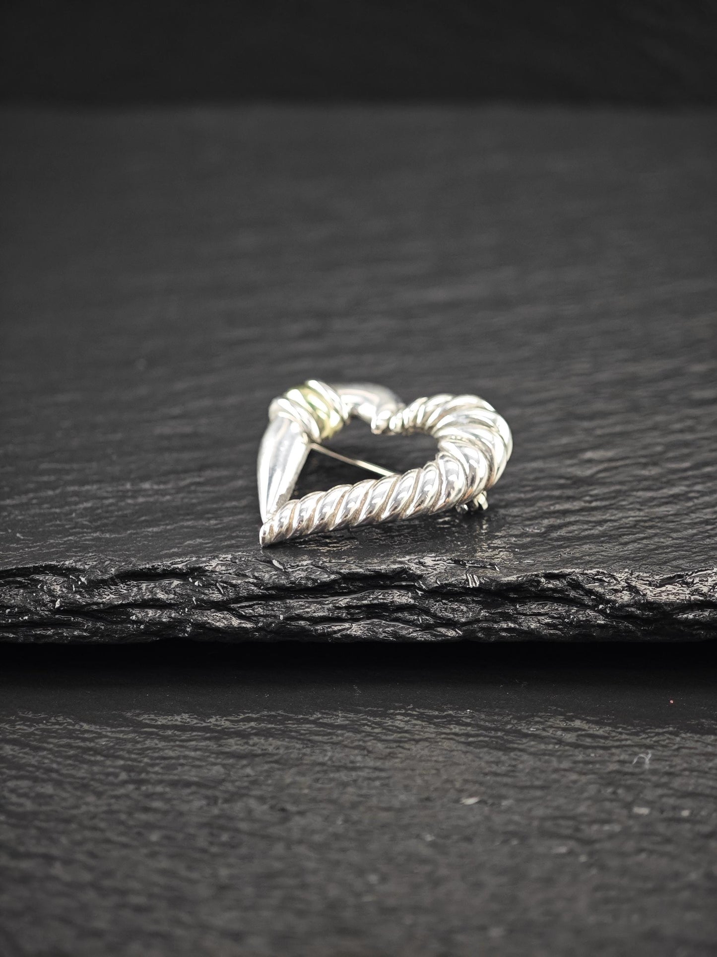 David Yurman 14k Gold Accent, Heart Brooch Sterling Silver