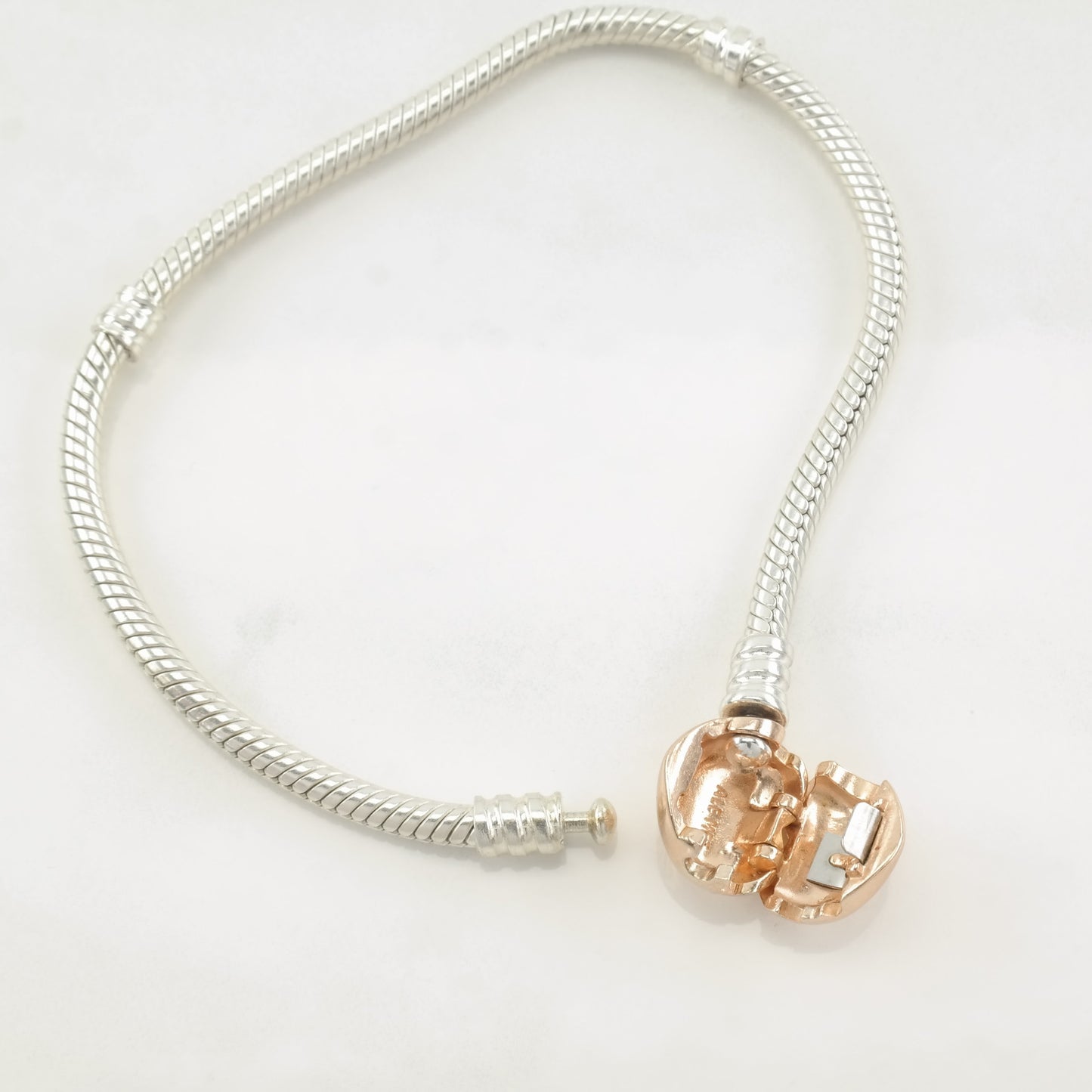 Choice of Pandora Bracelet Heart, Rose Gold Hue, Yellow Gold 14K Sterling Silver