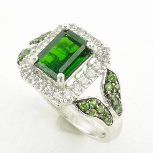 Vintage Sterling Silver Ring Chrome Diopside Leaf Green Size 5