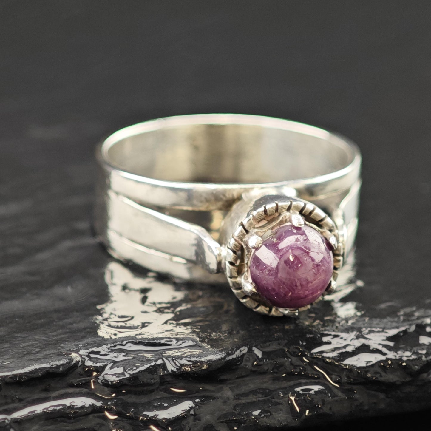 Handmade Cabochon Star Ruby Ring Sterling Silver Sz 7 3/4 R6228