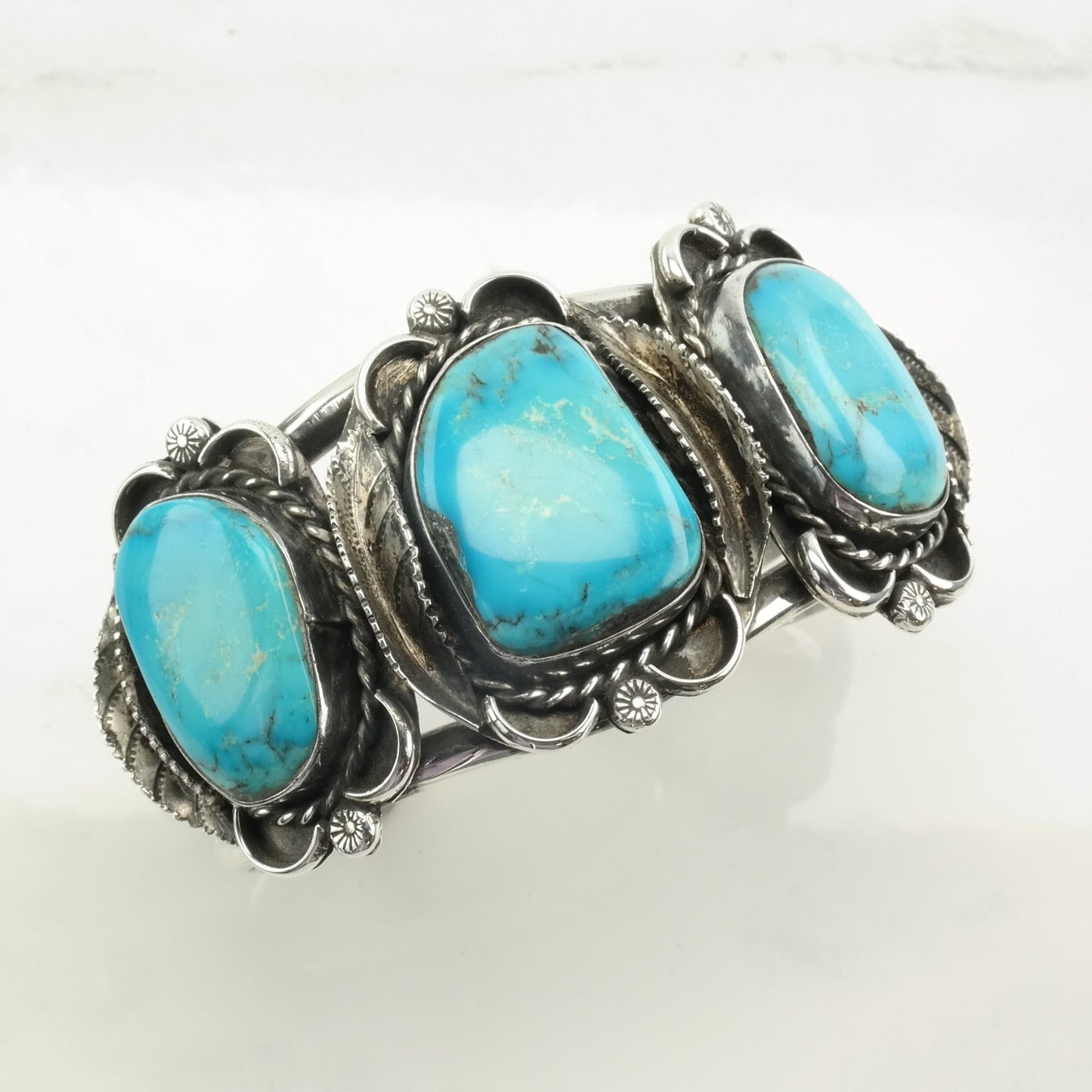 Southwest Sterling Silver Turquoise Leaf Cuff Bracelet