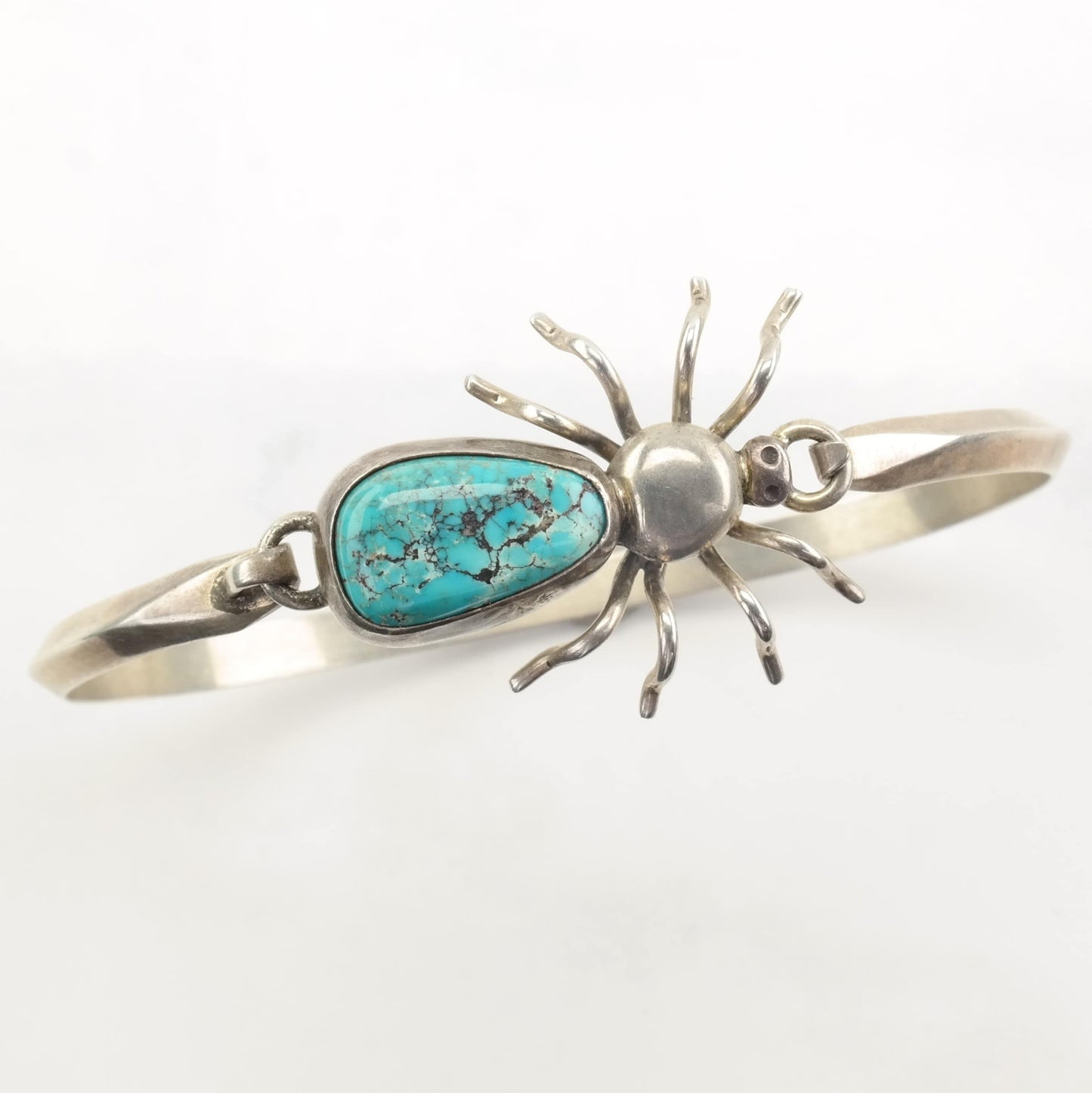 Native American Sterling Silver Turquoise Spider Spiderweb Bangle Bracelet