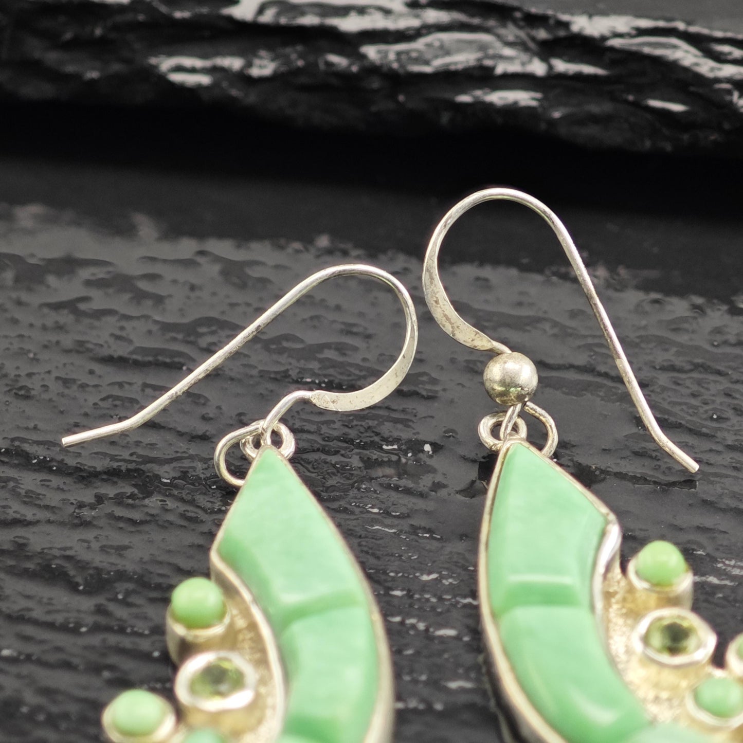 Green Gemstone & Peridot Crest Hook Earrings Sterling Silver ER3188