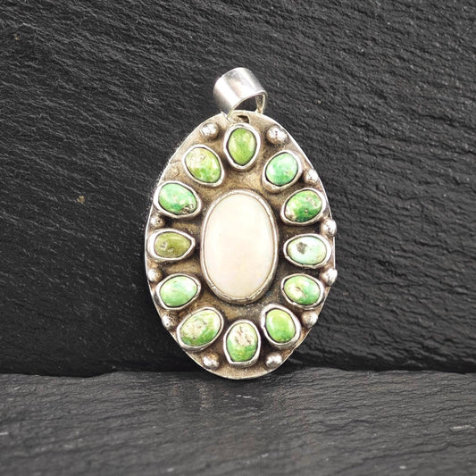Natural Opal, Green Turquoise Pendant Sterling Silver P2734