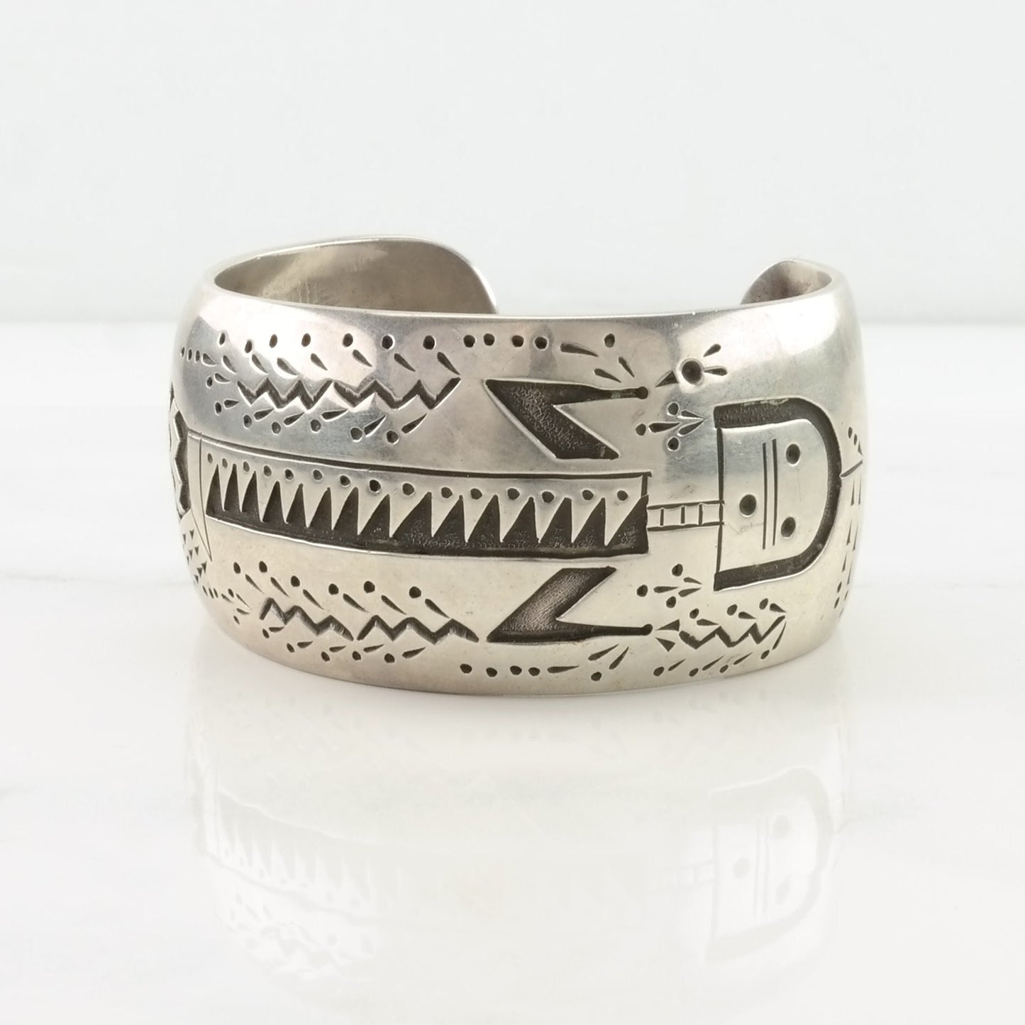 Native American, Begay Sterling Silver Cuff Bracelet Overlay Yei