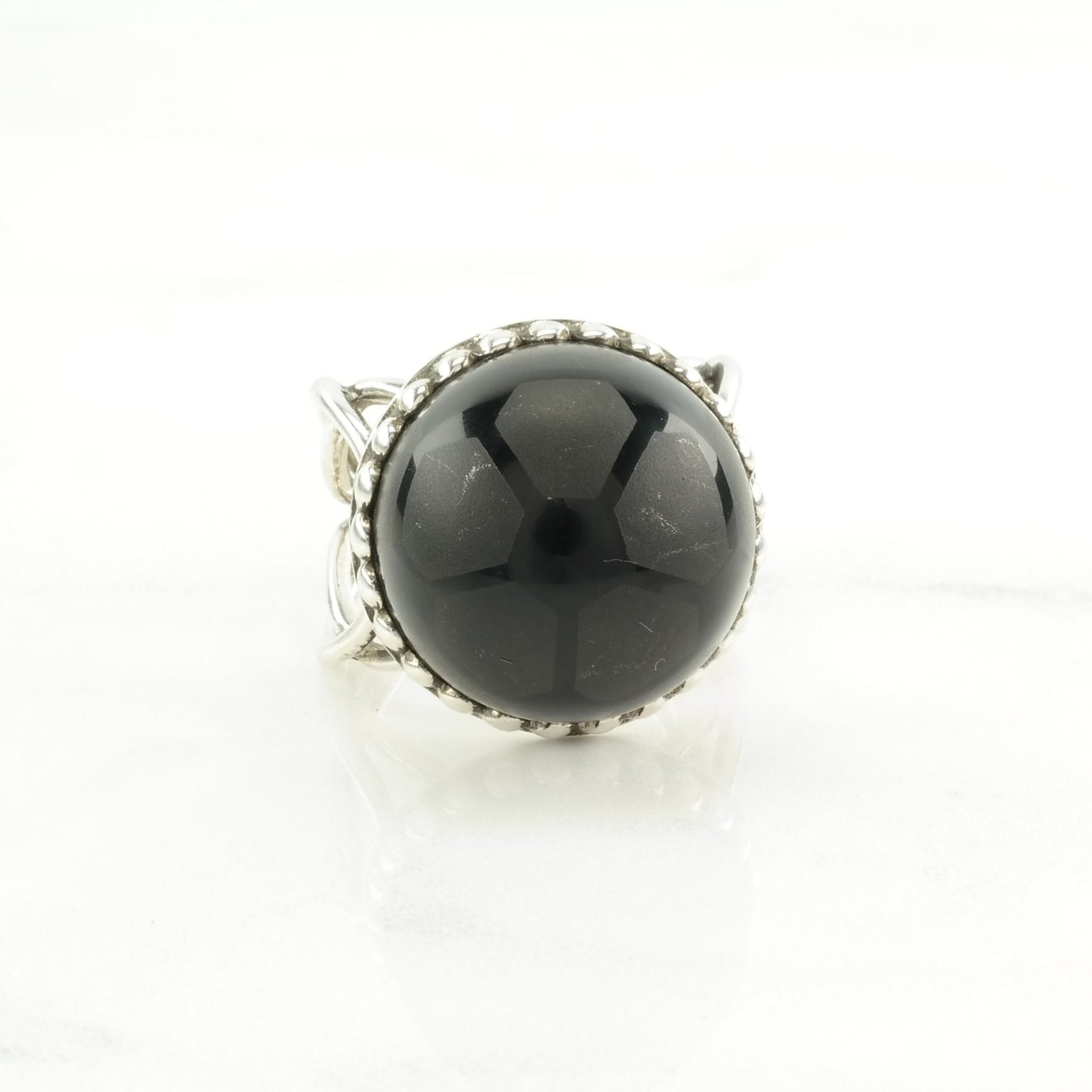 DTR Silver Ring Onyx Soccer Ball Sterling Black Size 9 1/4