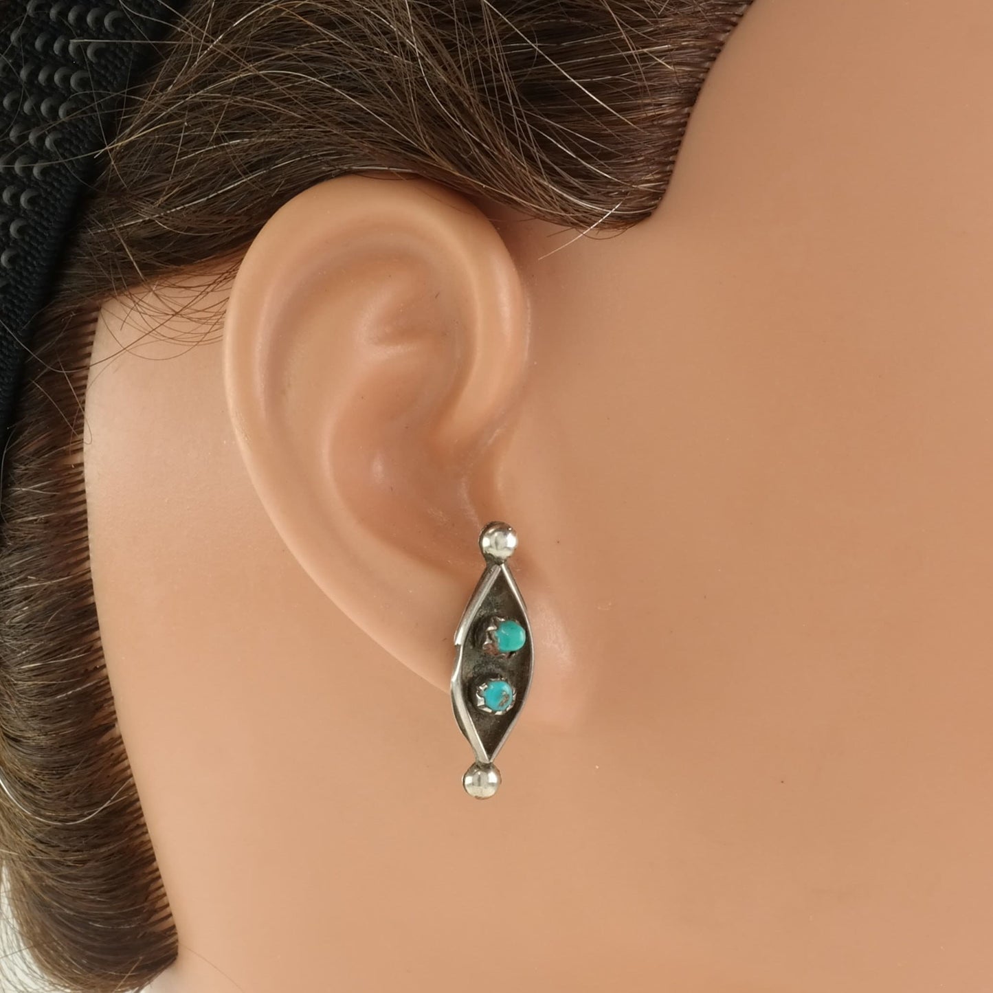 Zuni Sterling Silver Blue Turquoise Earrings Stud