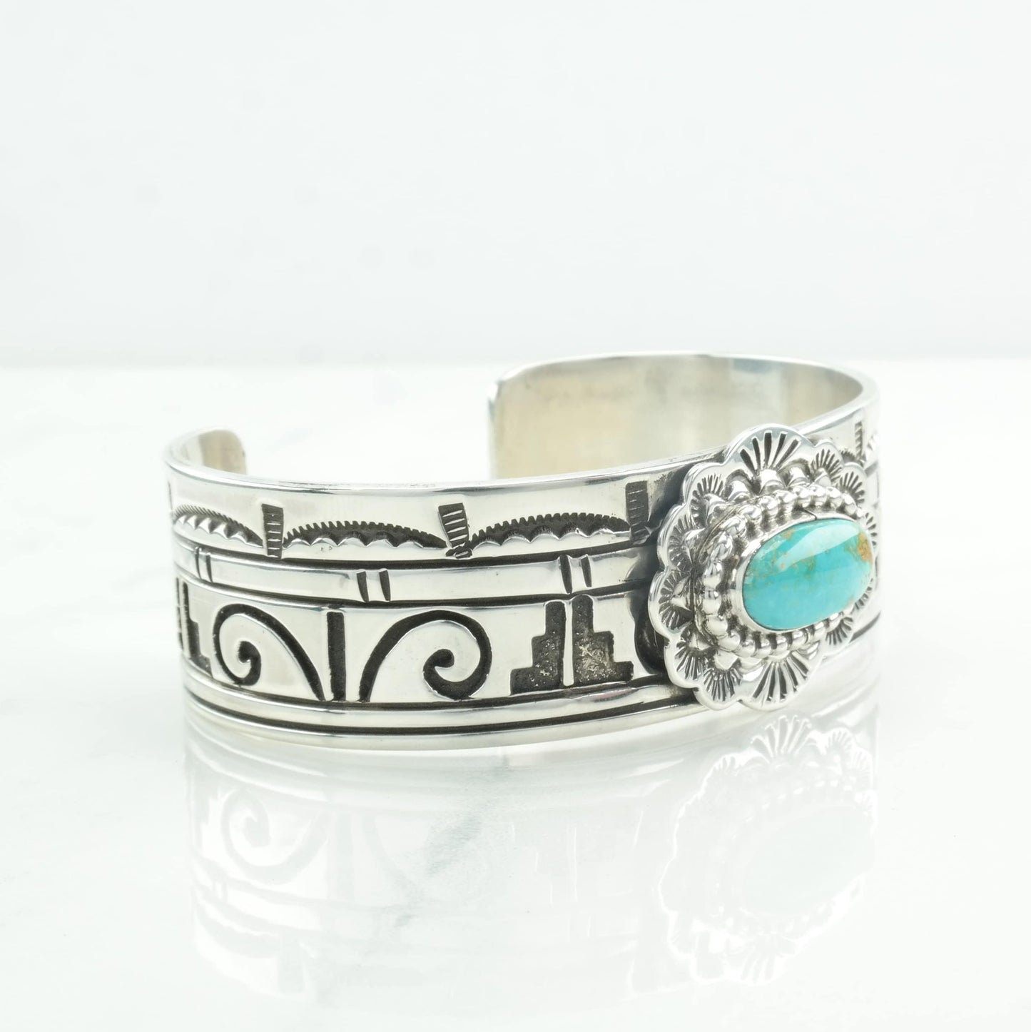 Navajo Sterling Silver Cuff Bracelet Blue Turquoise Overlay