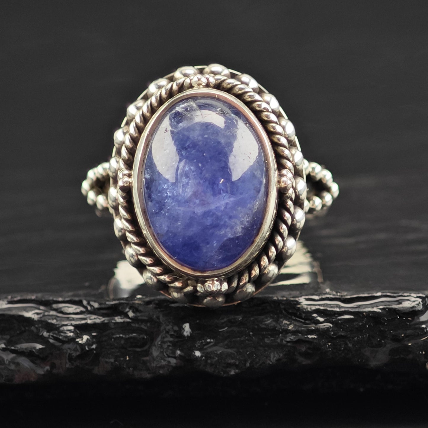 Samuel B Tanzanite Cabochon Ring Sterling Silver Sz 8 R6578