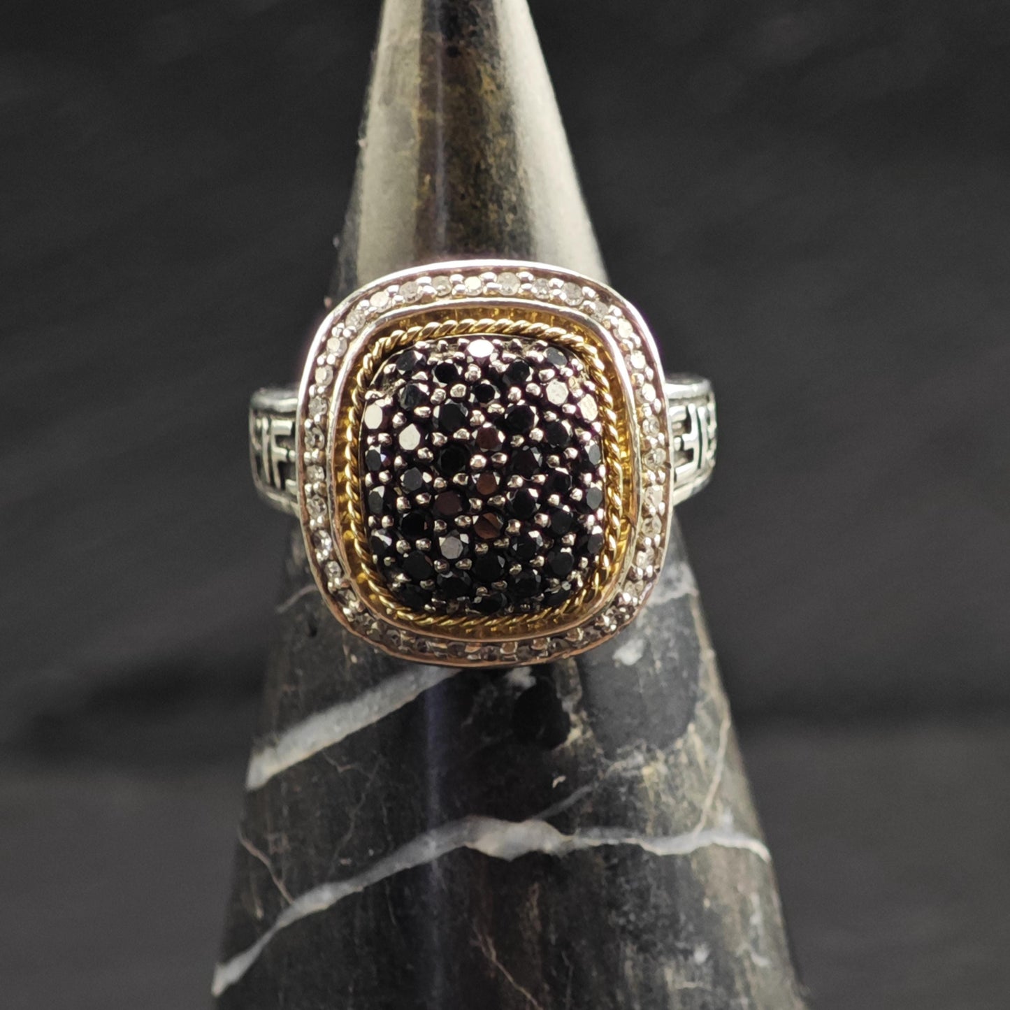 EFFY Black & White Diamond 18K Gold Accent Sterling Silver Ring Sz 7 R6731