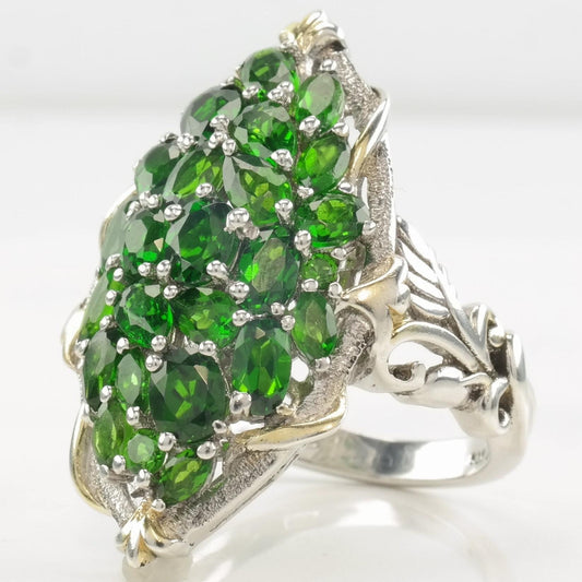 Vintage STS Green Diopside Ring Floral Sterling Silver Size 10 1/4