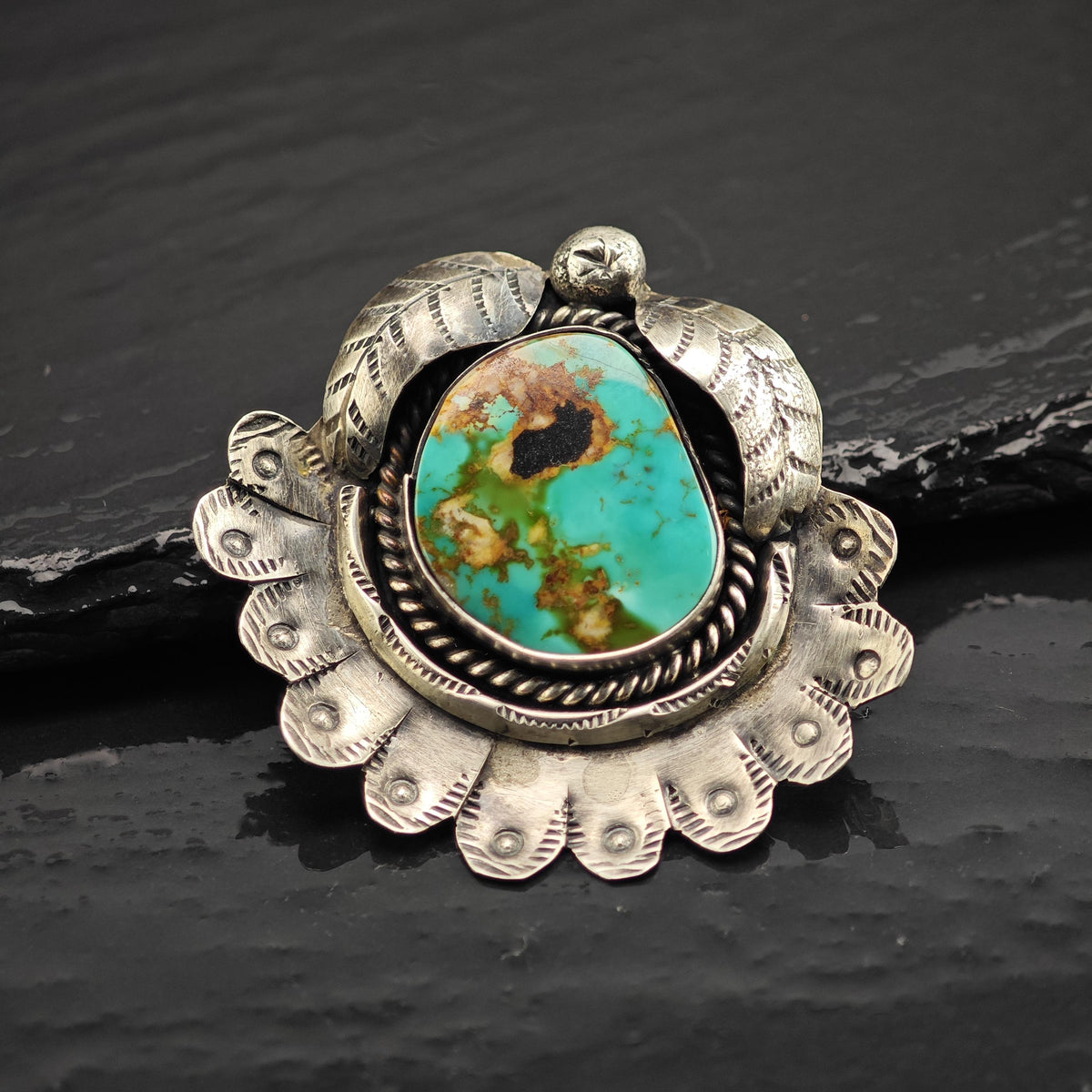 Royston Turquoise Feather Detailing Sterling Silver Pendant P3141
