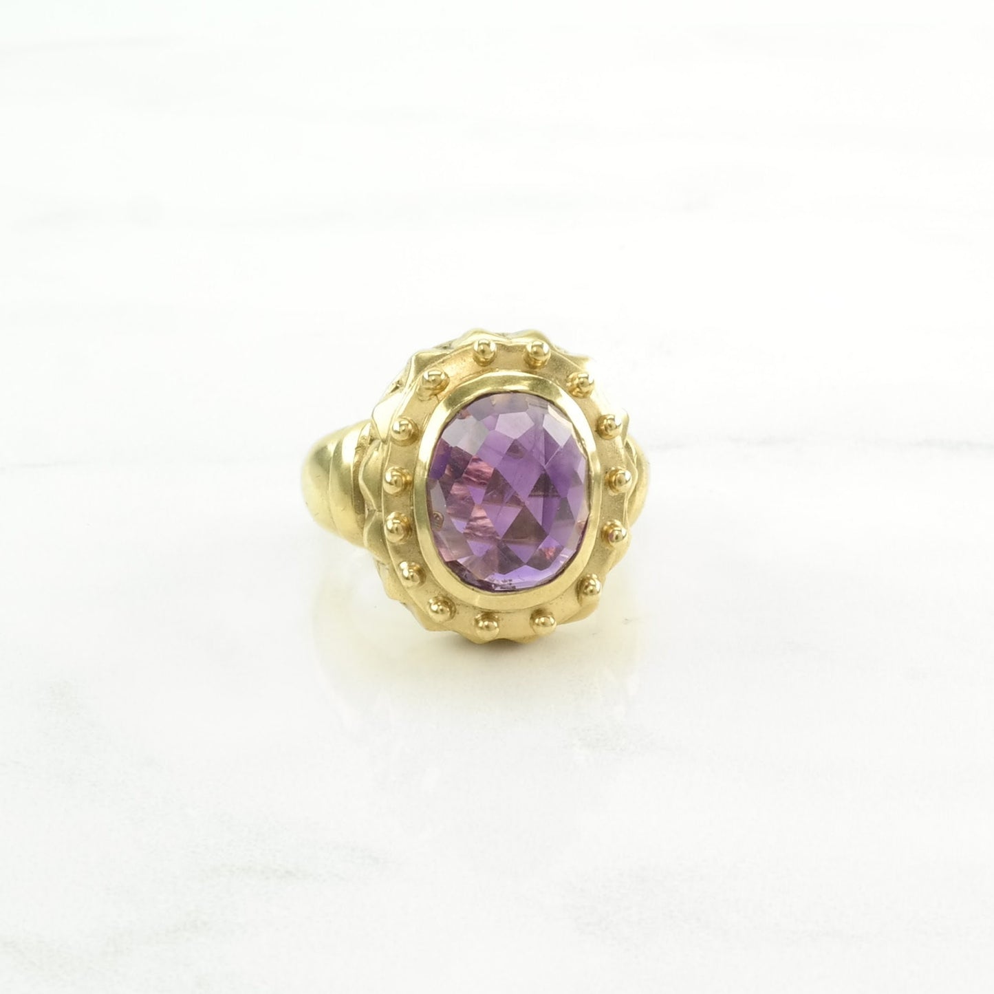 Sevan Silver Ring Amethyst Gold Plated Sterling Purple Size 7 1/4