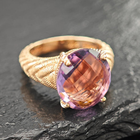 Judith Ripka Rose Gold Faceted Amethyst Ring Sterling Silver Sz 7