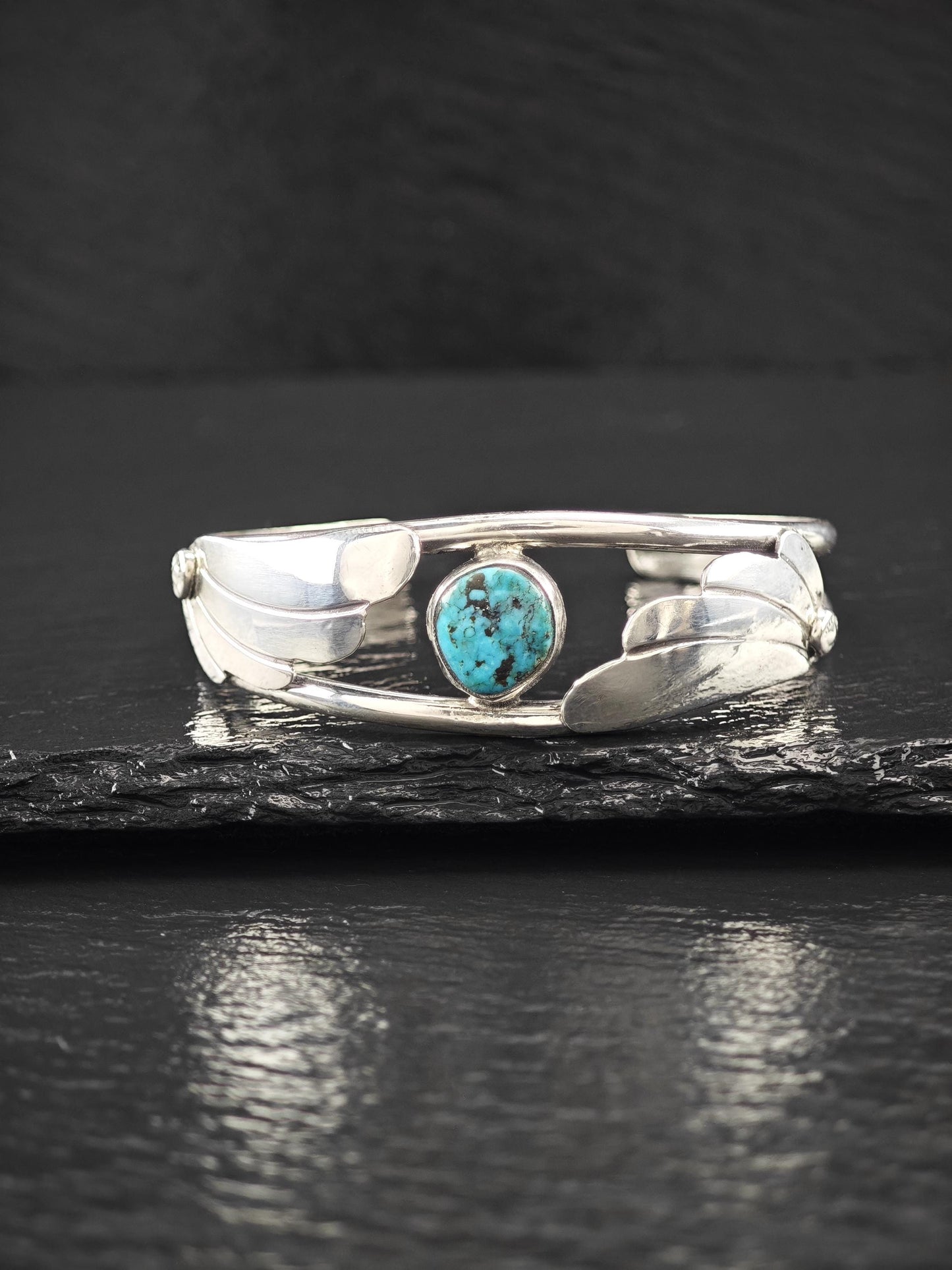 Southwest, Turquoise, Floral Cuff Bracelet Sterling Silver