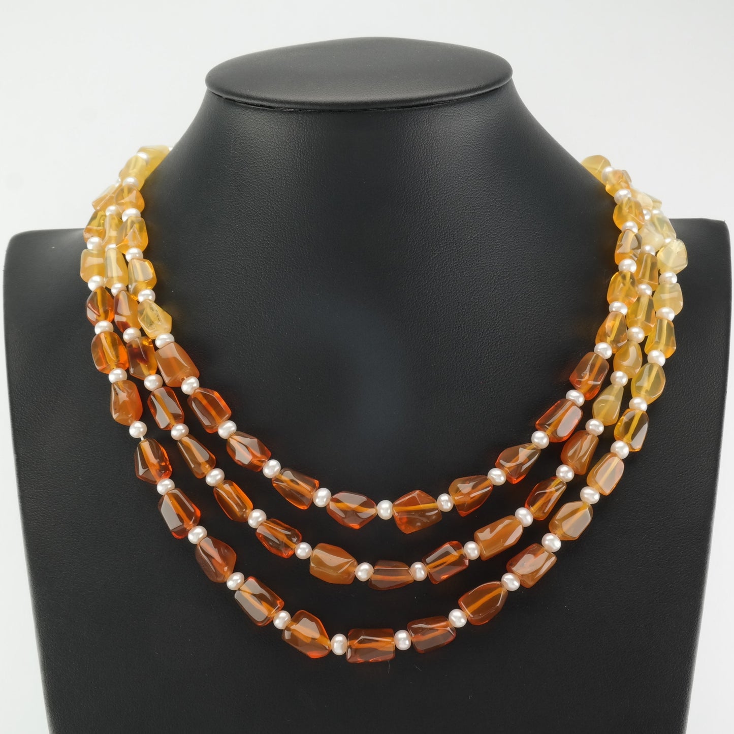 Mexican Fire Opal, Pearl Beaded Necklace 14K Yellow Gold N1781