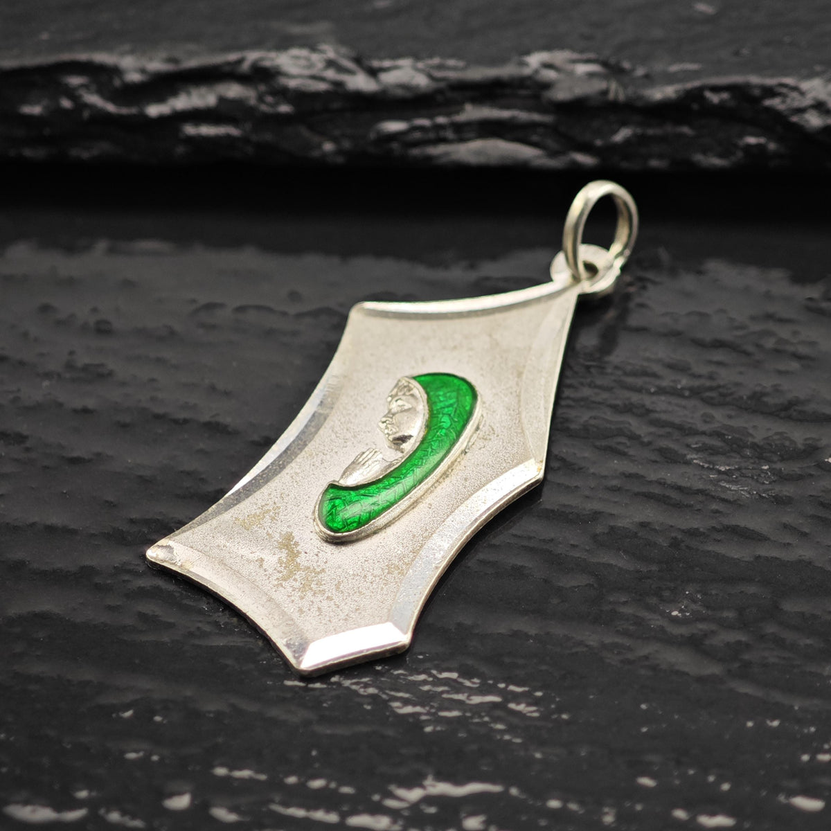 Italian Virgin Mary Green Enamel 800Silver Pendant P3121