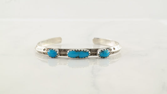 Signed Sterling Silver Cuff Bracelet Blue Turquoise