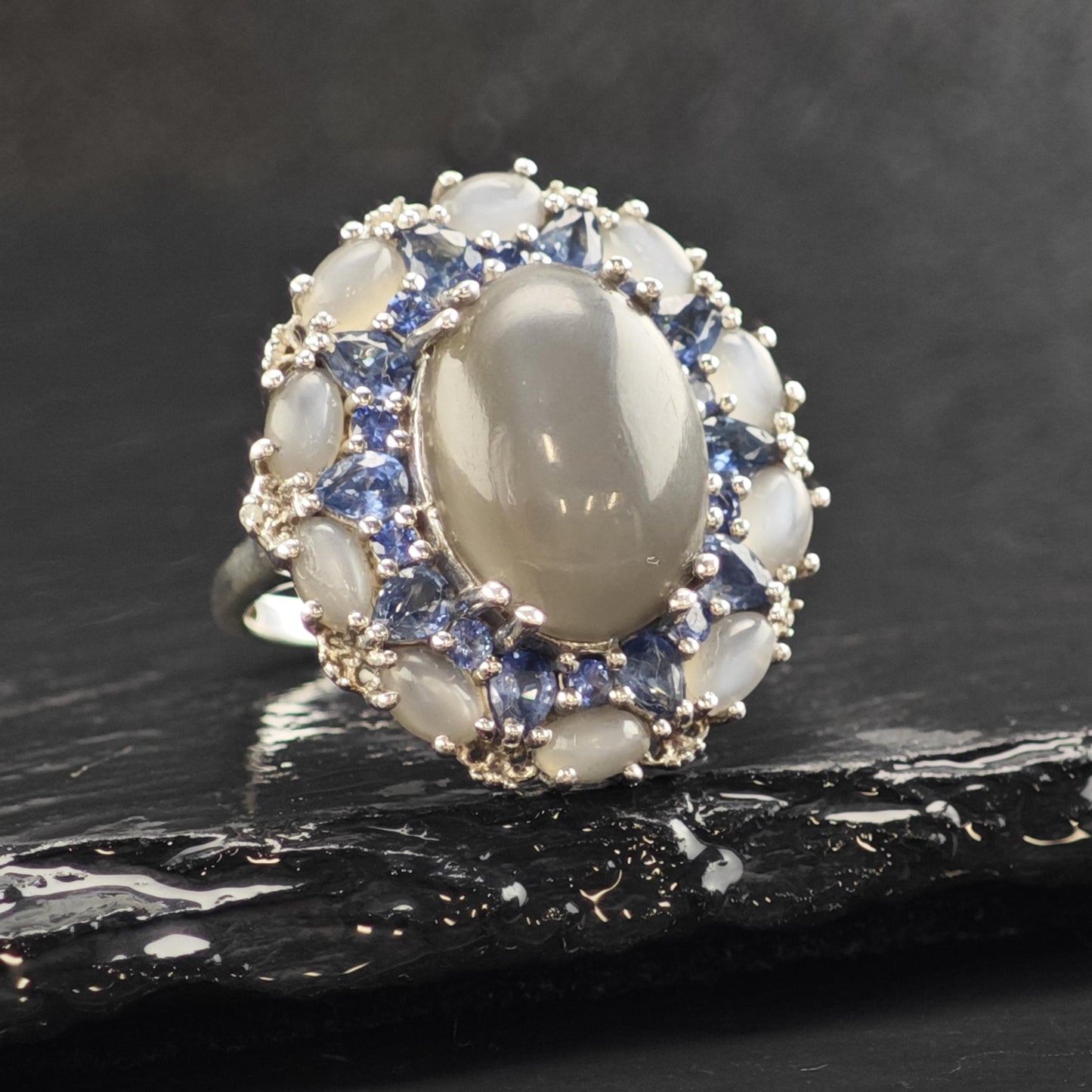 Cats Eye Quartz Topaz Sterling Silver Ring Sz 7 R6565